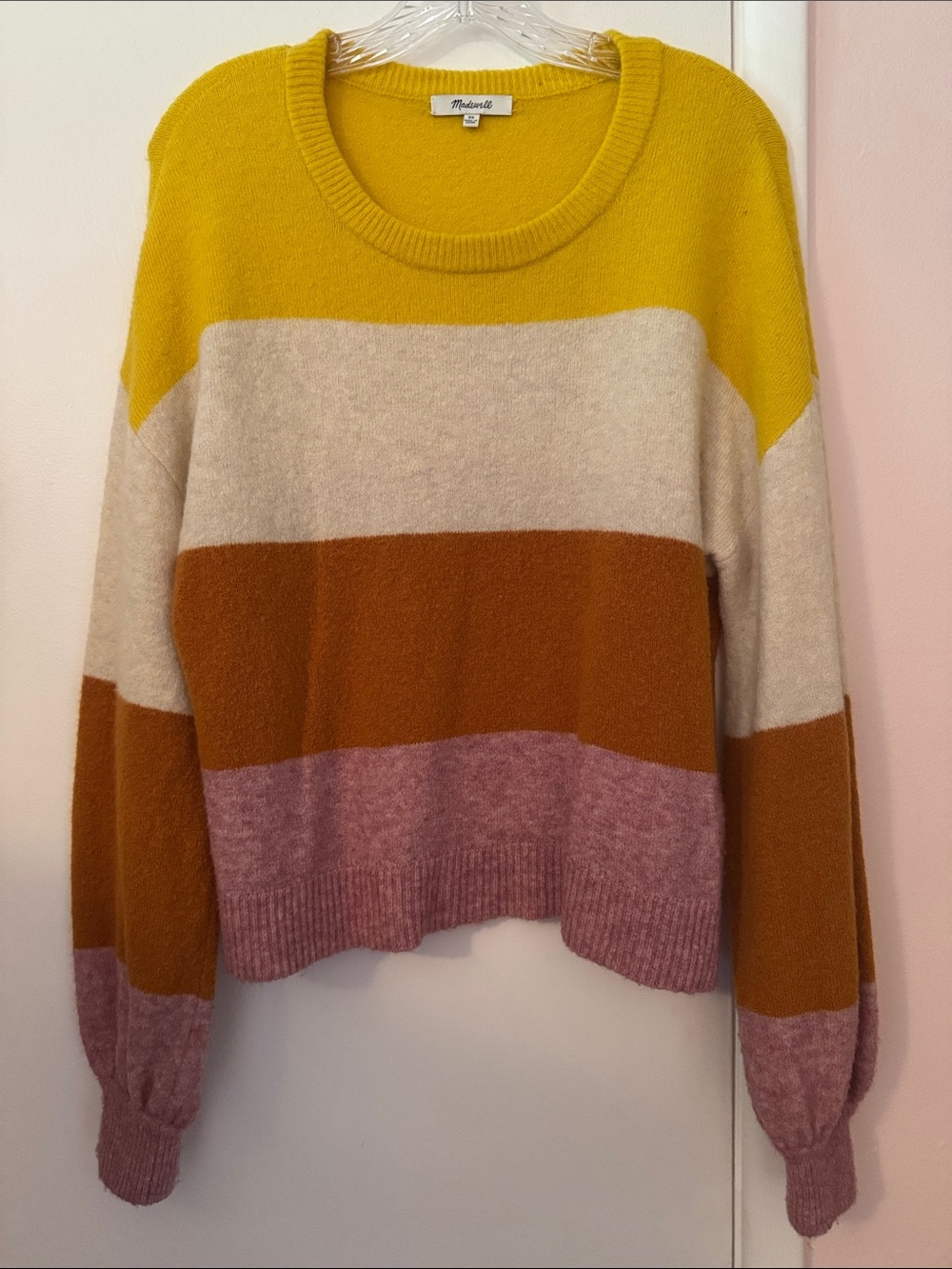 Madewell Striped Crewneck Sweater in Yellow, Cream, Rust & Pink